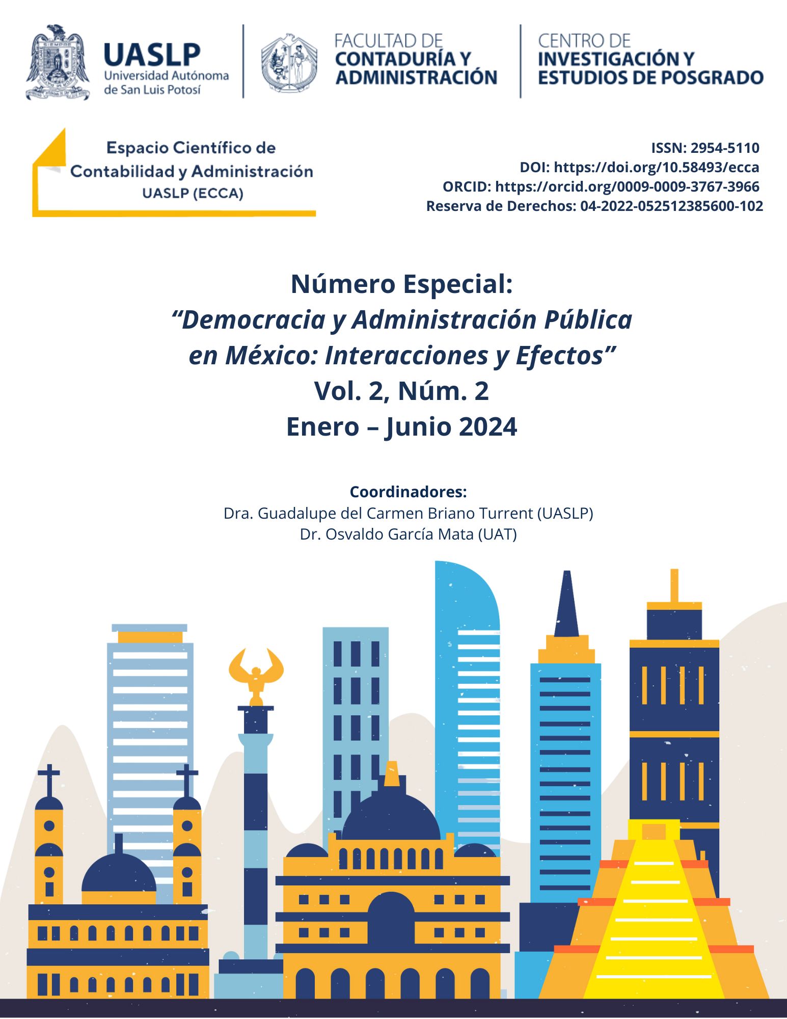 Tema del Número Especial El propósito de este número especial es explorar y analizar la interacción entre la democracia y la administración pública en el contexto nacional y estatal de México. Se busca examinar de qué manera la participación ciudadana en las elecciones y la elección de gobiernos con orientaciones políticas específicas han impactado en las políticas y prácticas de la administración pública. Se invita a los investigadores a analizar si la elección de gobiernos de izquierda en el país ha tenido efectos tangibles en la administración pública, incluyendo áreas como la toma de decisiones, la gestión de recursos y la implementación de políticas. Temáticas de Interés Se alienta a los autores a presentar artículos que aborden, pero no se limiten, a los siguientes temas:  Participación ciudadana y procesos electorales.  Cambio de gobierno y transformación de la administración pública.  Políticas públicas y agendas de gobierno.  Transparencia y rendición de cuentas en la administración pública.  Desafíos y oportunidades de la administración pública en un contexto político cambiante.  Otros